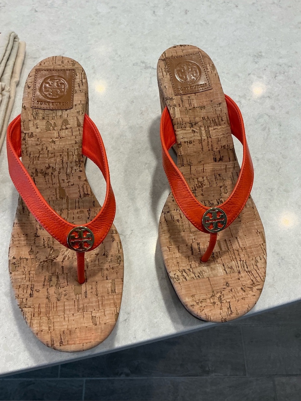 Tory Burch Orange Leather Cork Thong Sandals NO OFFERS